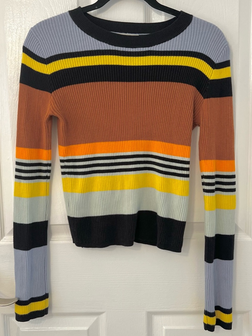 Stripe Ribbed Knit 70’s Mod Long Sleeve Sweater Small